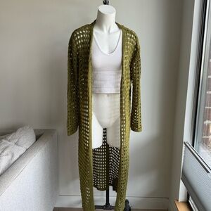 Anthropologie Open-Weave Kimono Cardigan Sweater Olive Green
